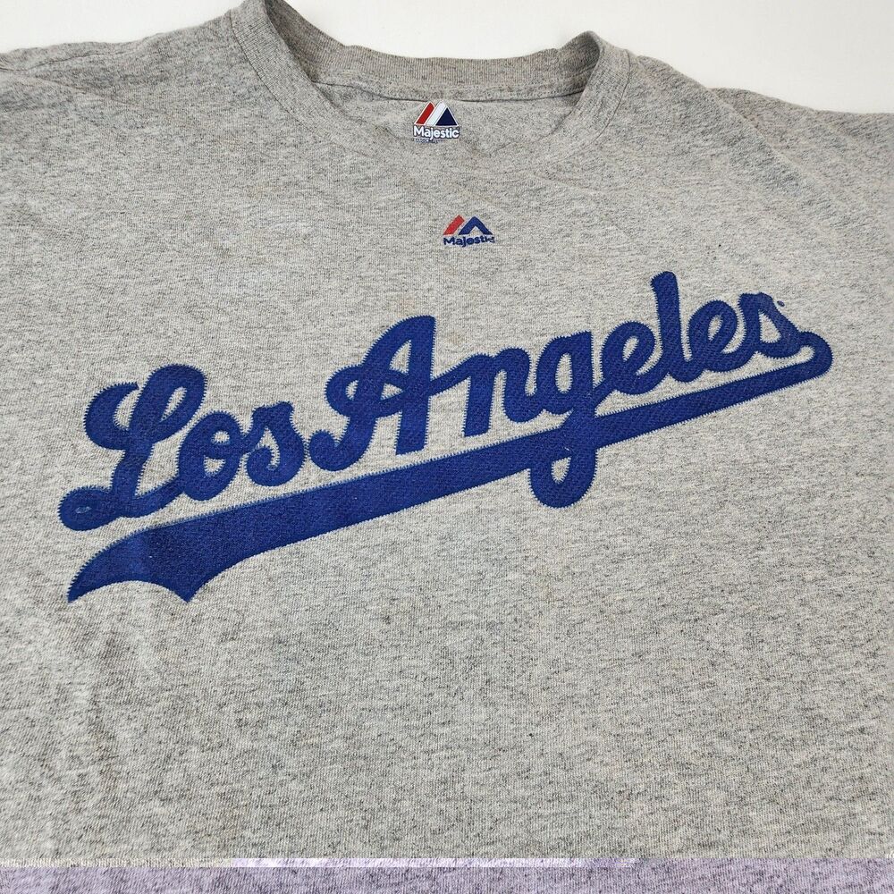 Los Angeles Dodgers Majestic 2XL Gray T Shirt Embroidered Logo MLB Baseball